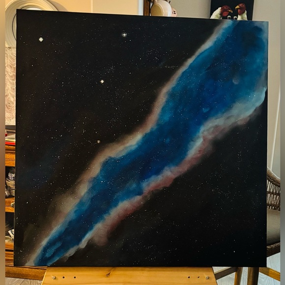 Abstract Galaxy Blue and Black Canvas Art - Picture 2 of 3